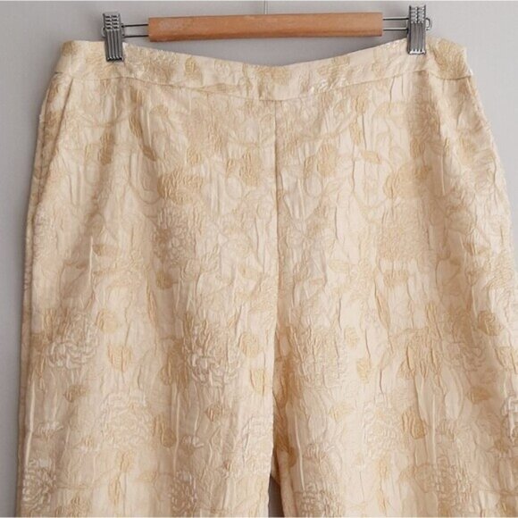 BELLESSA | Floral Jacquard Brocade Crop Ankle Dress Pants Light Cream 14 Flawed - Picture 4 of 16
